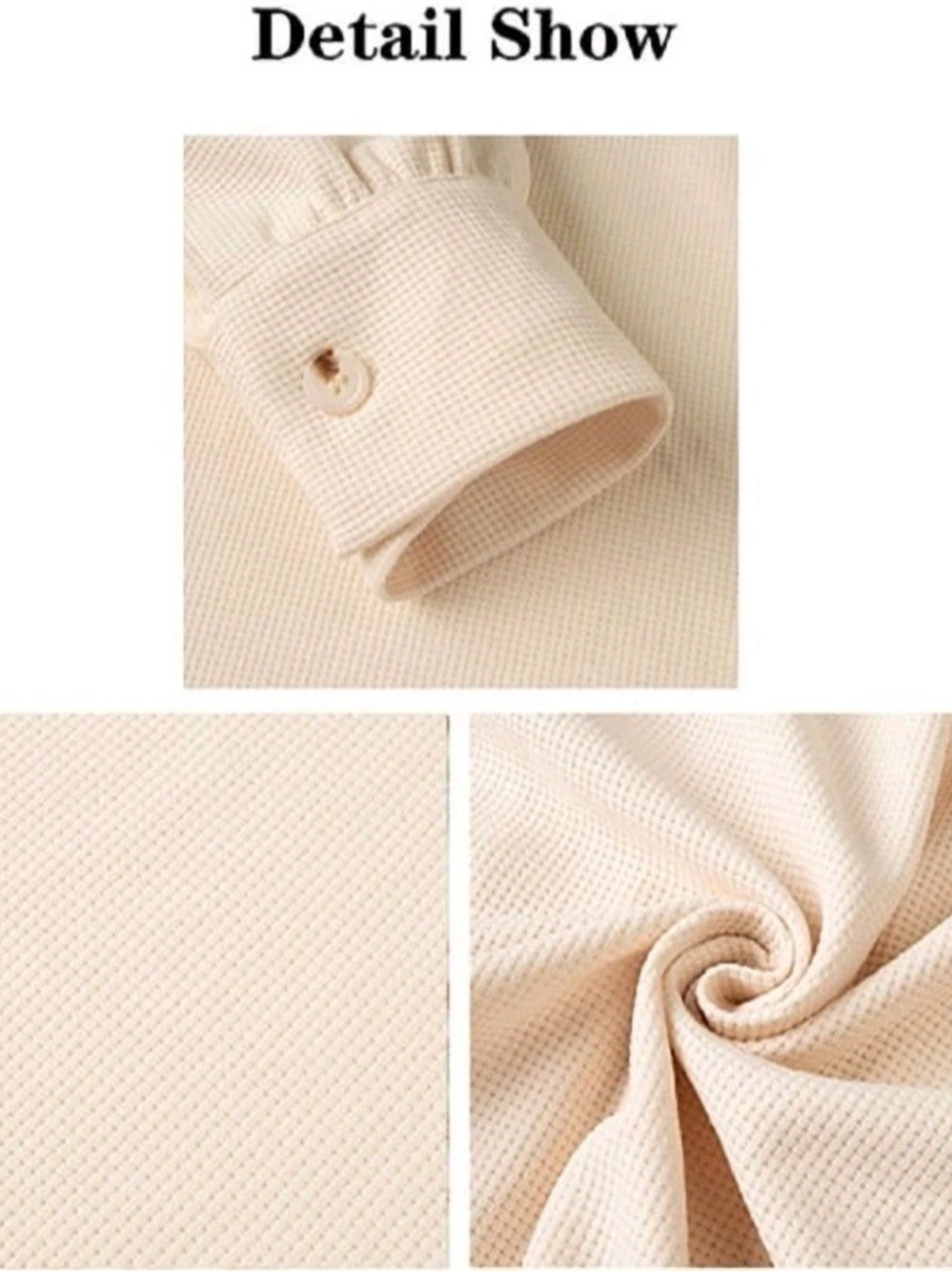 Cream Button-Front Waffle Shirt Jacket - Picture 4 of 5